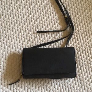 Fossil black leather crossbody wallet handbag